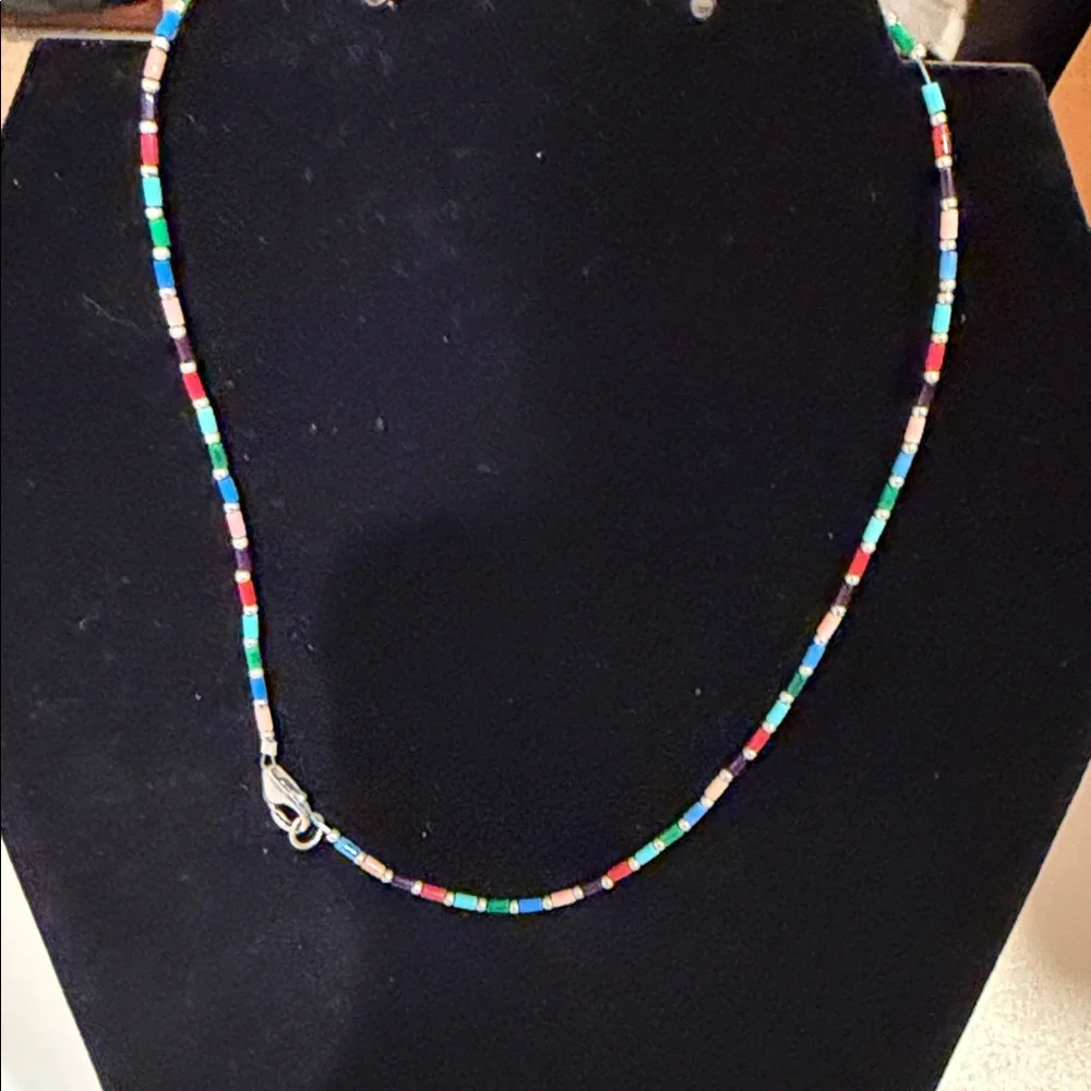 Silpada Sterling Silver Colorful Boho Bead Necklace. 16”Length. - Picture 2 of 3